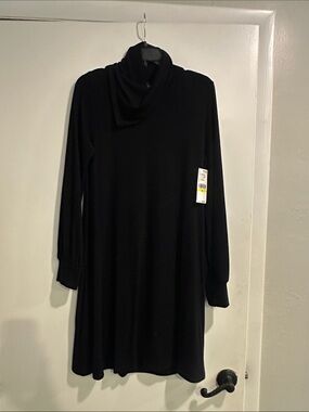 Karen Kane Black Long-Sleeve Cowl Neck Swing Dress